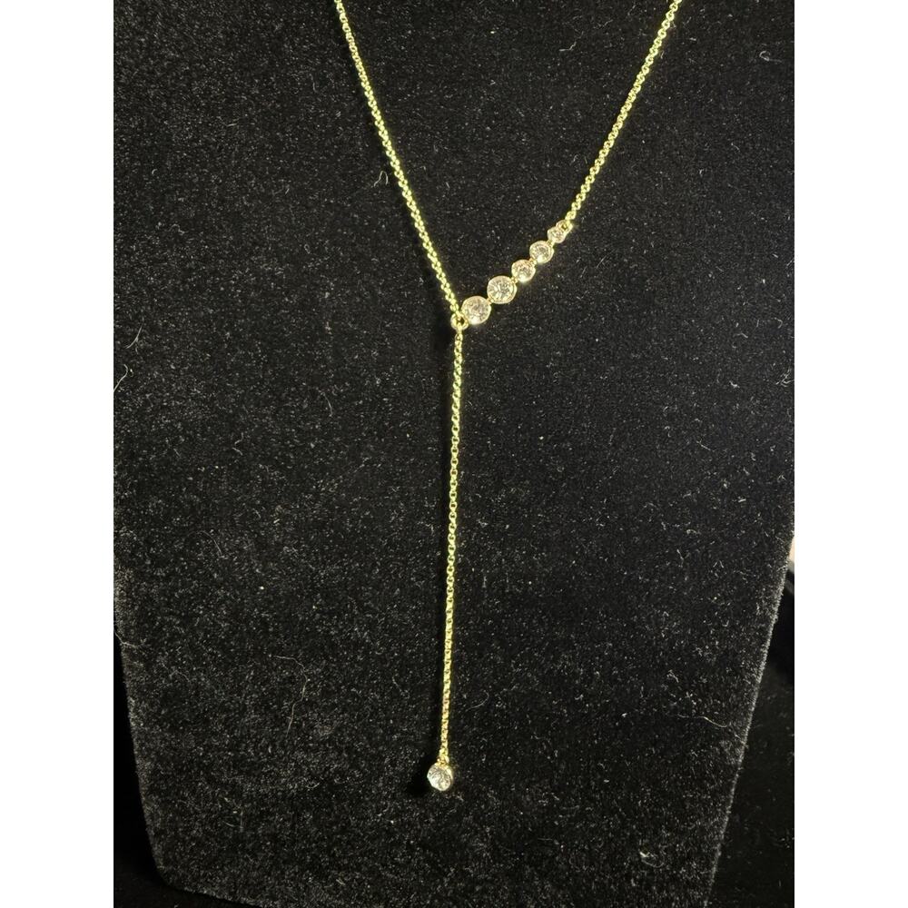 Ann Taylor LOFT Gold Tone Lariat Necklace Crystal Rhinestones 16–18 Inch - Picture 3 of 10